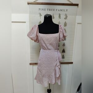 Princess Polly Pink Floral Puff Sleeve Wrap Ruffle Dress – Size US 10